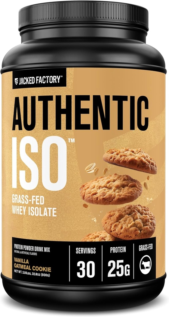 Fabrica Jacked Autentification ISO Grass Fed Whey Proteine Izolate Pulbere - Carb scăzut, Proteină non-GMO de construcție musculare w/No Fillers, Post Workout Recovery, Vanilla Oatmeal Cookie