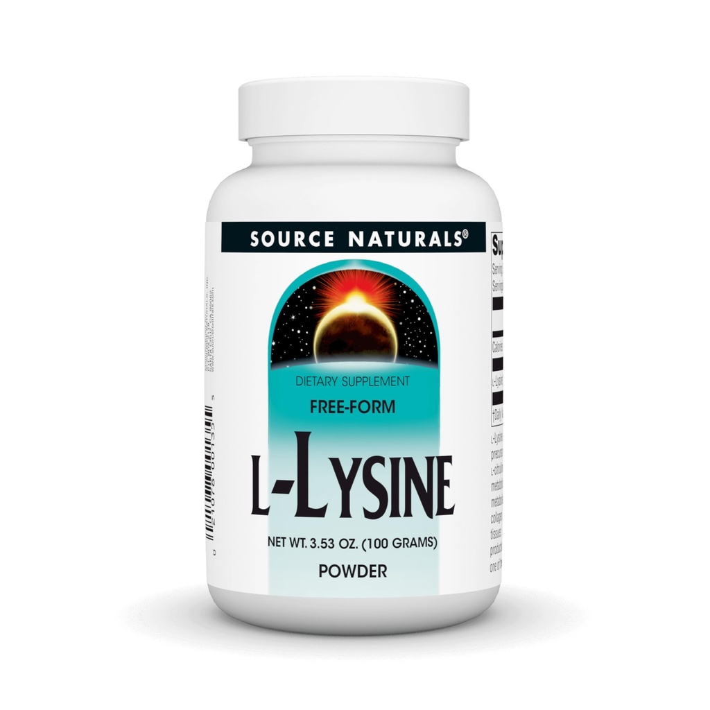 Sursa Naturals L-Lysine Free Form Powder - Amino Acid Supplement Supplement Supports Energy Formation & Colagen* - 100 Grams