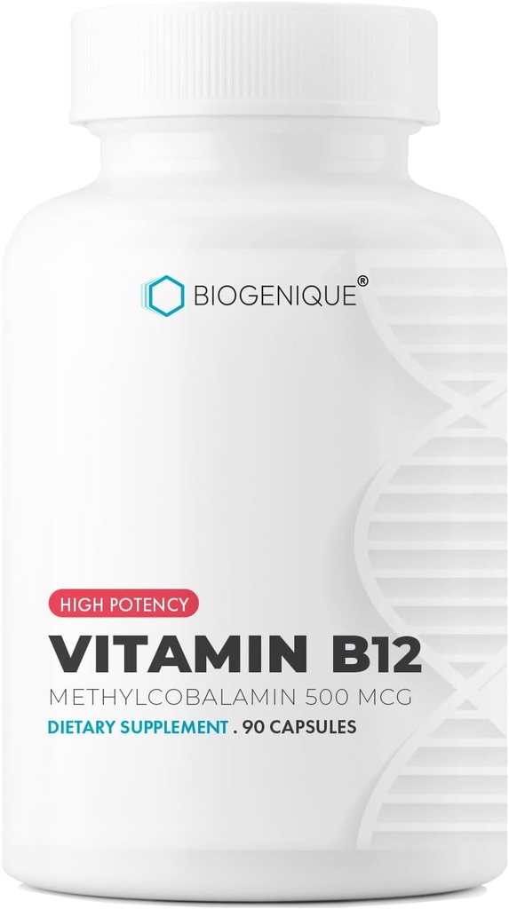Vitamina B12 - ca metilcobalamină susține metabolismul energetic, sistemul nervos de sănătate, funcția celulelor sanguine și metilare - non OGM, gluten-free, supliment de vitamine, 90 capsule