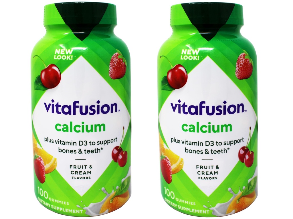 VitaFusion Calciu 500 mg Supliment alimentar Gume naturale fructe și frişcă arome - 100 ct, ambalaj de 2