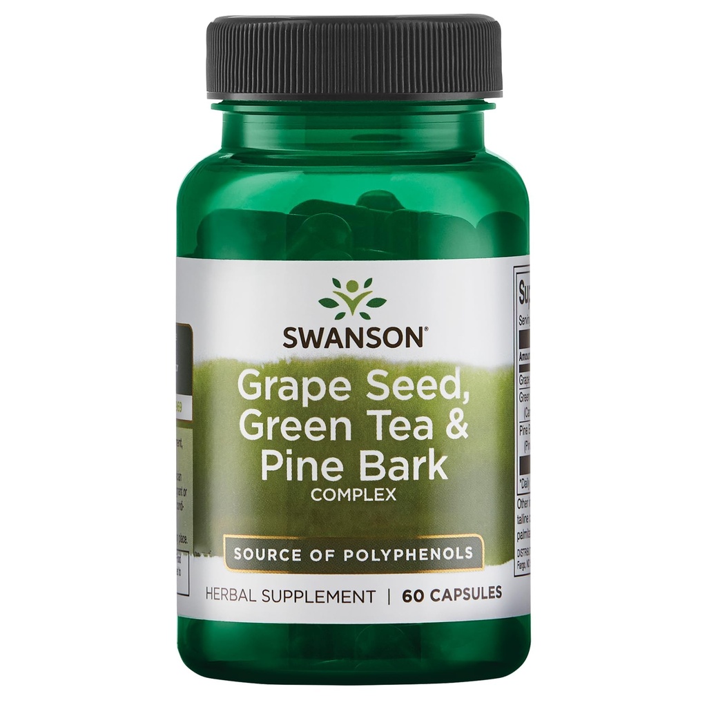 Swanson Seed Green Tea & Pine Bark Complex Sănătate Suport antioxidant Polifenoli OPCS Suplimentul Herbal 60 Capsule (Caps)