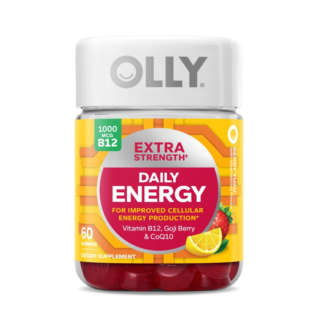 OLLY Ultra Putere Păr, Extra Putere Energie zilnică, Biotina, Keratina, Vitamina B12, CoQ10, Goji Berry Gummy Supliment Bundle - 30 Conte, 60 Conte