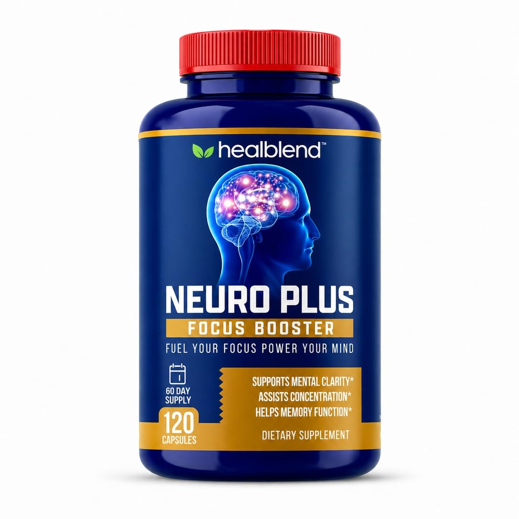 Vindecare amestec Neuro Plus Focus Booster - Advanced Brain Supplement Supplement with Vitamina B6, B12, Folate - Îmbunătățește memorie, concentrare, Claritate mentală și funcție cognitivă 120 Capsule
