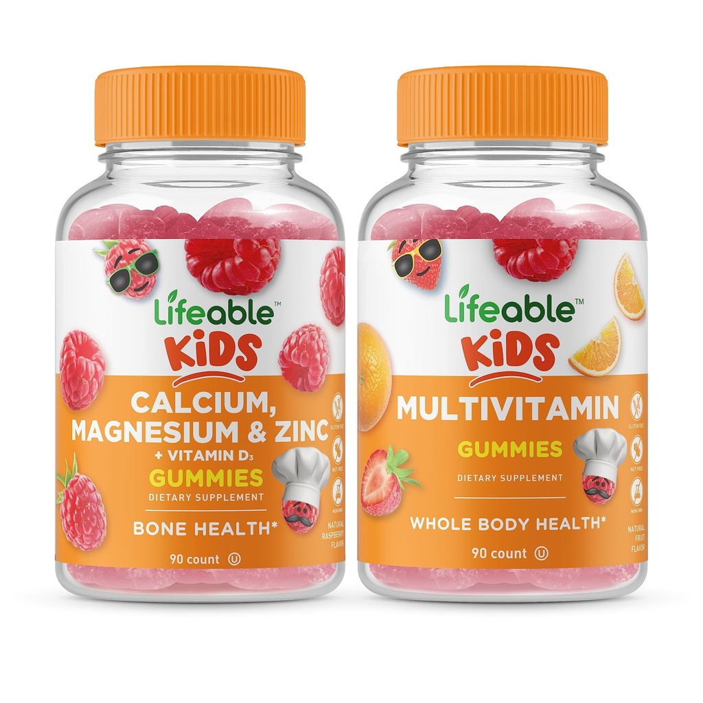 Calciu de viață Magneziu & Zinc Copii + Multivitamine Copii, Gume Bundle - mare Tasting, Suplimentul de vitamine, Gluten gratuit, OMG gratuit, Guma de mestecat