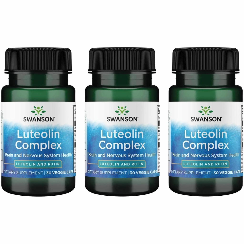 Swanson Luteolin Complex w/Rutin - Brain Supplement Promovarea memoriei, Mood & Cognitive Health - Formula naturală pentru a ajuta la menținerea sistemului nervos - (30 Veggie Capsule) 3 Pack