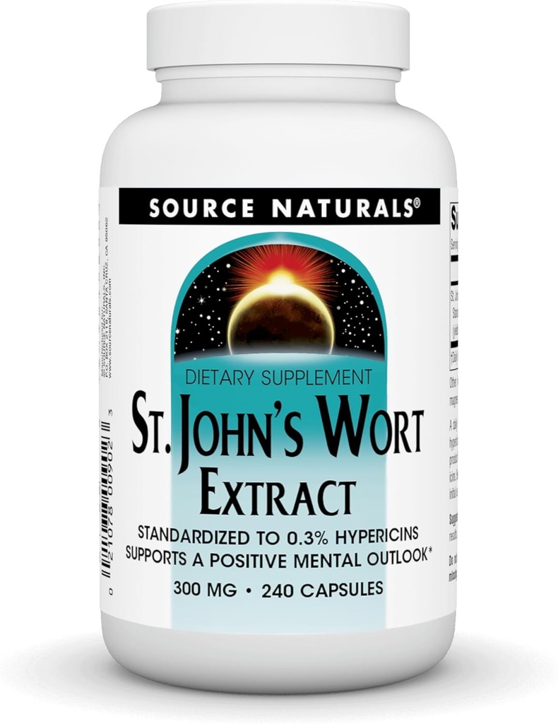 Sursa Naturals St John's Wort Extract 300 mg susține un aspect pozitiv mental - 240 capsule