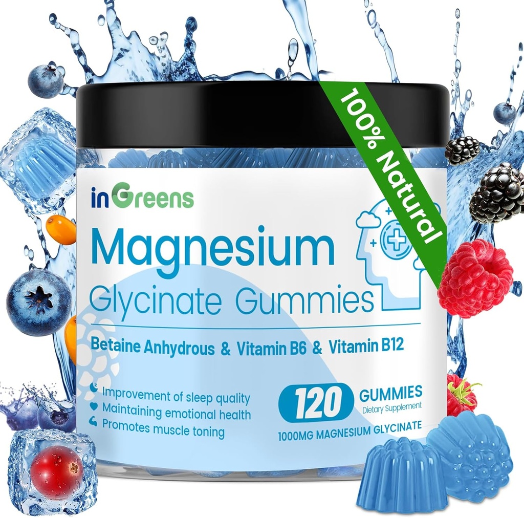 120 Conte de magneziu Glycinate Gumries 700 mg, Gume de magneziu masticabile pentru adulți și copii, absorbție ridicată, somn, relaxare și sprijin de concentrare, non-GMO, gluten-free, mixt aroma Berry, 60 de zile de aprovizionare