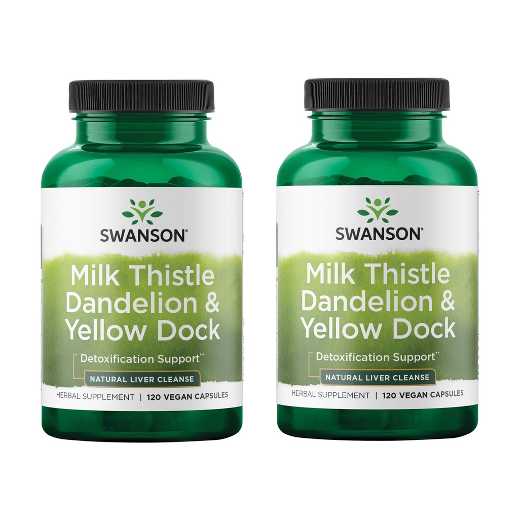 Swanson Milk Thistle, Dandelion & Yellow Dock - Suplimentul de suport pentru ficat din plante - Supliment natural care ajută la menţinerea stării generale de sănătate şi bunăstare - (120 capsule) (2 ambalaj)