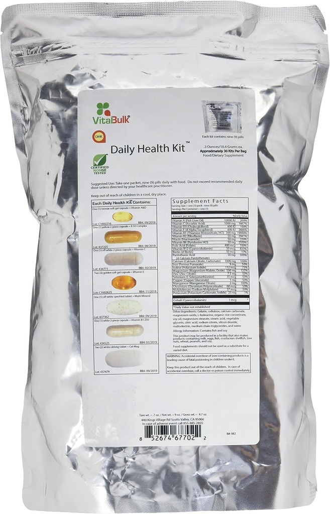 Vital Bulk Daily Health Kit Packet Multivitamine & Minerale 30 Conte Box - Multivitamine pentru barbati si femei - Contine vitamina C 1000mg A DE K B Complex B12 Calciu de Fier Magneziu & Potasiu Supliment