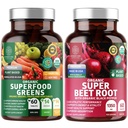 Number One Nutrition N1N Premium and Organic Superfood Greens and Beet Root Tablets for Imunity and Antioxidant Support, Packed with Alfalfa, Spirulina and Barley Grass, 120 Tablets