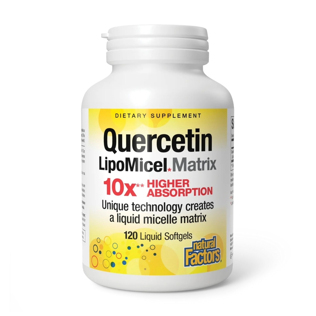 Factori naturali Querbetin LipoMicel Matrix - Sprijină Sănătatea imună și sănătatea capilară - Suplimentul de suport antioxidant cu Querbetin extrem de absorbabil - 120 Softgels (120 Servings)