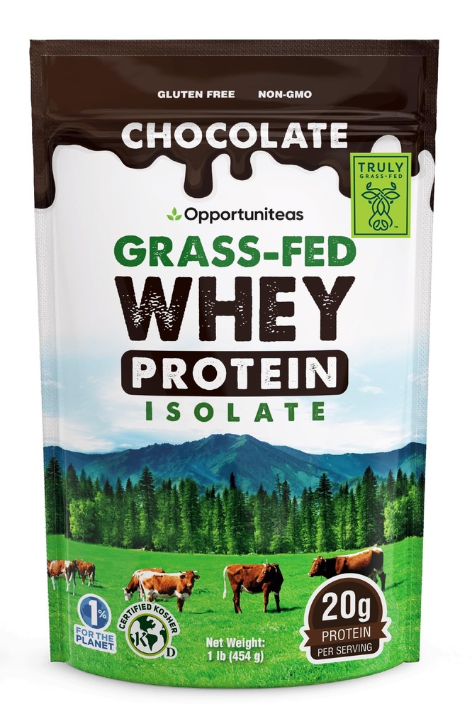Opportuniteas Grass Hed Chocolate Whey Proteine Izolate Pulbere - 20g Proteine Pulbere fără îndulcitori artificiali, Hormone-Free Happy Vaci, Non OMG - 1lb