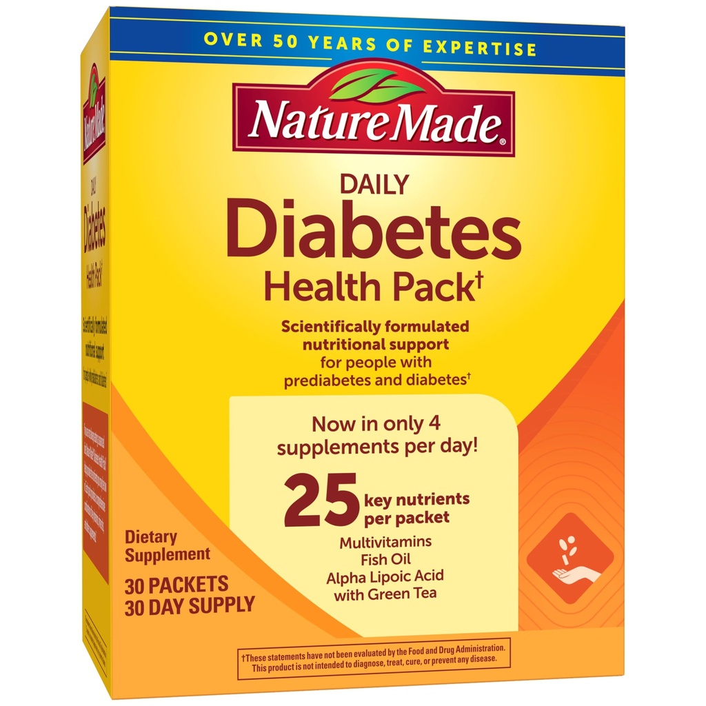 Natura Made Daily Diabetes Health Pack, Supliment alimentar pentru suport nutriţional, 30 Pachete, 30 zile de aprovizionare