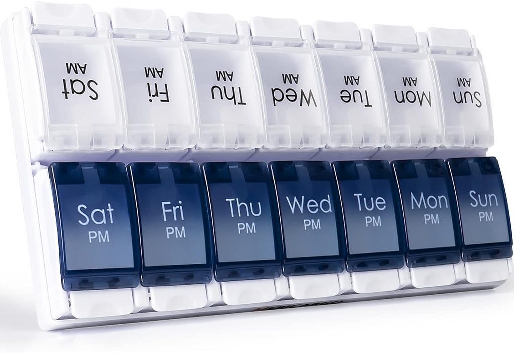 MERICARGO Am Pm Pill Organizator 7 zi, 2 ori pe zi mari săptămânale Pilula cutie, Push Button Daily Pill Case pentru vitamina, ulei de pește, suplimente