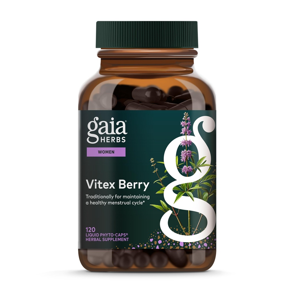 Gaia Herbs Vitex Berry - Suportă echilibrul şi fertilitatea hormonilor pentru femei - Progesteron sănătos pentru sănătatea menstruală - 120 Caps Vegan (60-Day Supply)