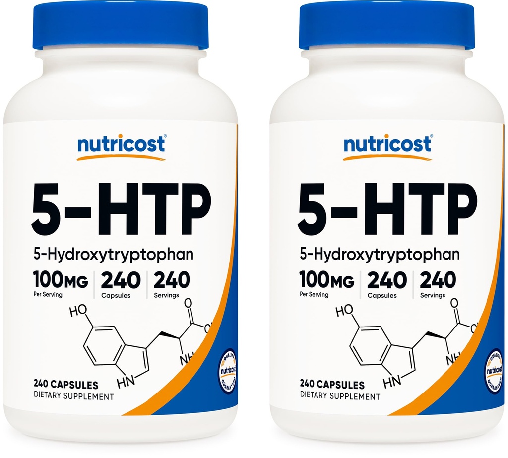 Nutricost 5-HTP 100mg, 240 capsule vegetariene (5-hidroxitriptofan) - fără GMO & Gluten (2 flacoane)
