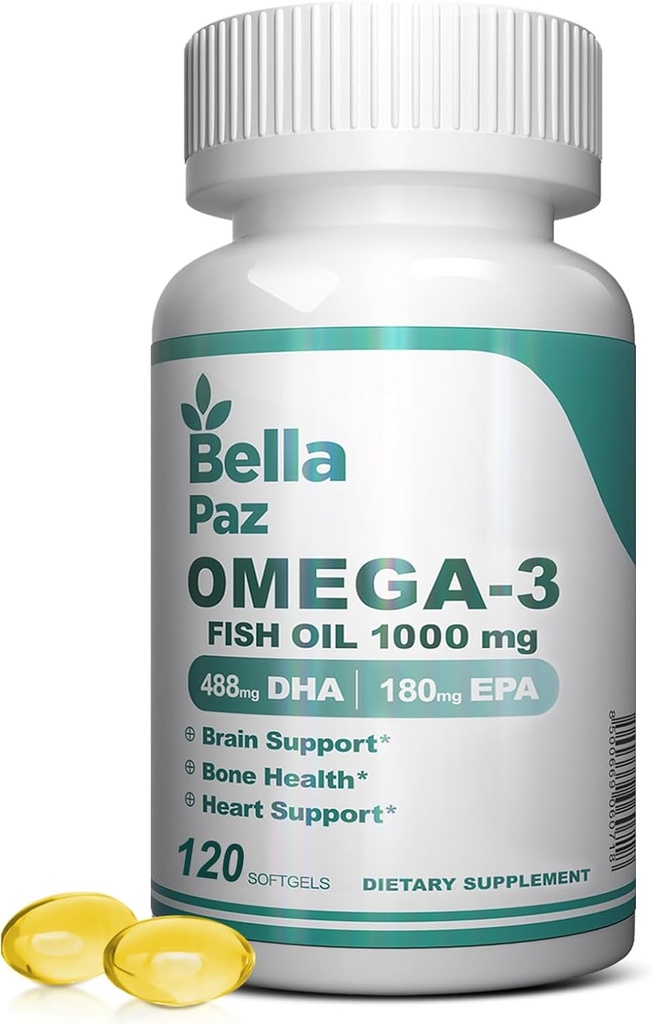Omega 3 FishOil Suplimente - 1000 mg ulei de pește 788 mg Omega-3 Acid gras Burpless, 488 DHA & 180 EPA pentru musculare inima creier de sprijin și sănătate, Suplimente pentru bărbați și femei, 120 Softgels