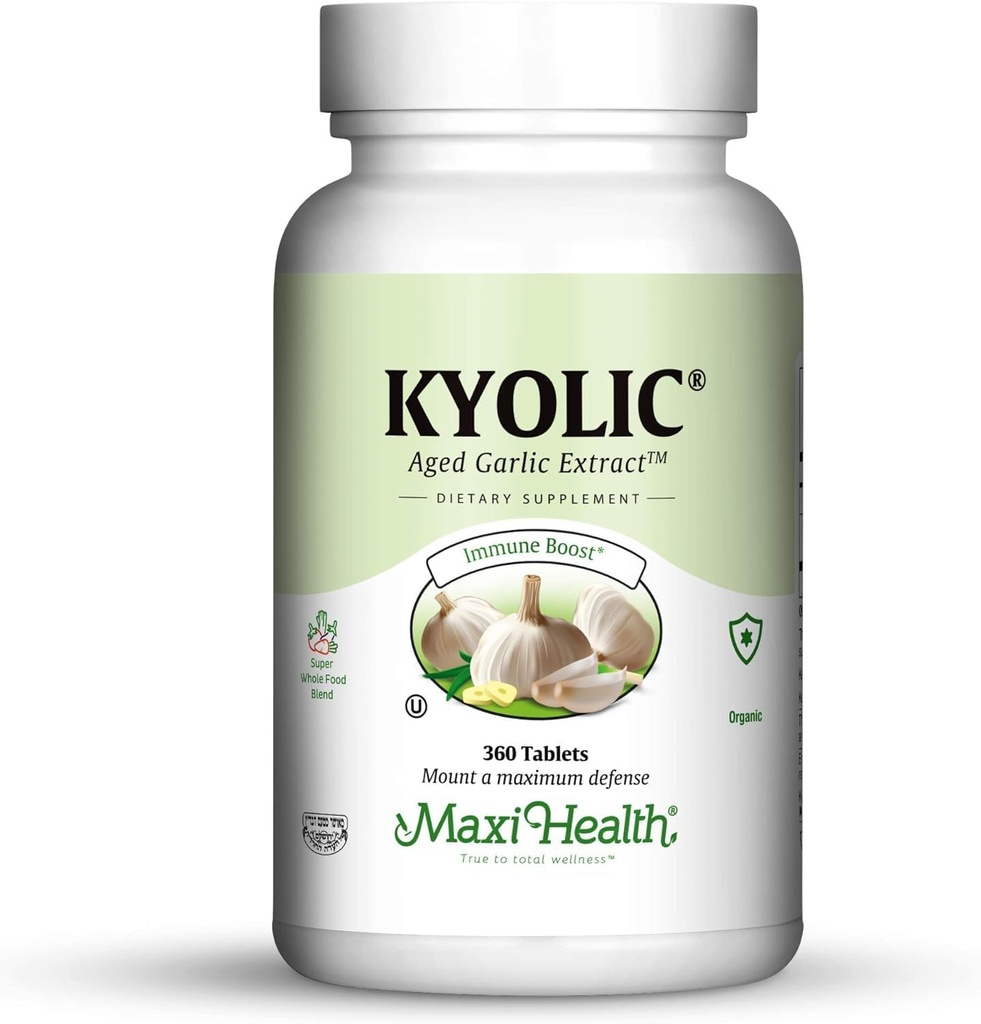 Maxi Health Kyolic Organic Garlic Supplement - Kosher Garlic Tablets with Kyolic Aged Garlic Extract for Immune Support - Vegetarian Garlic Pills (360 Count)