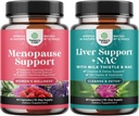 Bundle de Menopause Supliment pentru Flash-uri fierbinți cu Dong Quai Vitex Chaste Berry & Black Cohosh și suport hepatic NAC - Milk Thistle N Acetil Cysteine cu Turmeric, Choline, Dandelion & L-Glutathione