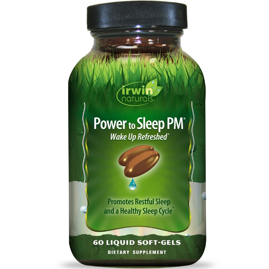 Irwin Naturals Power to Sleep PM - 60 Lichide Soft-Gels - cu Melatonina, GABA, Ashwagandha, Valerian Root & L-Theanine - 30 Servings