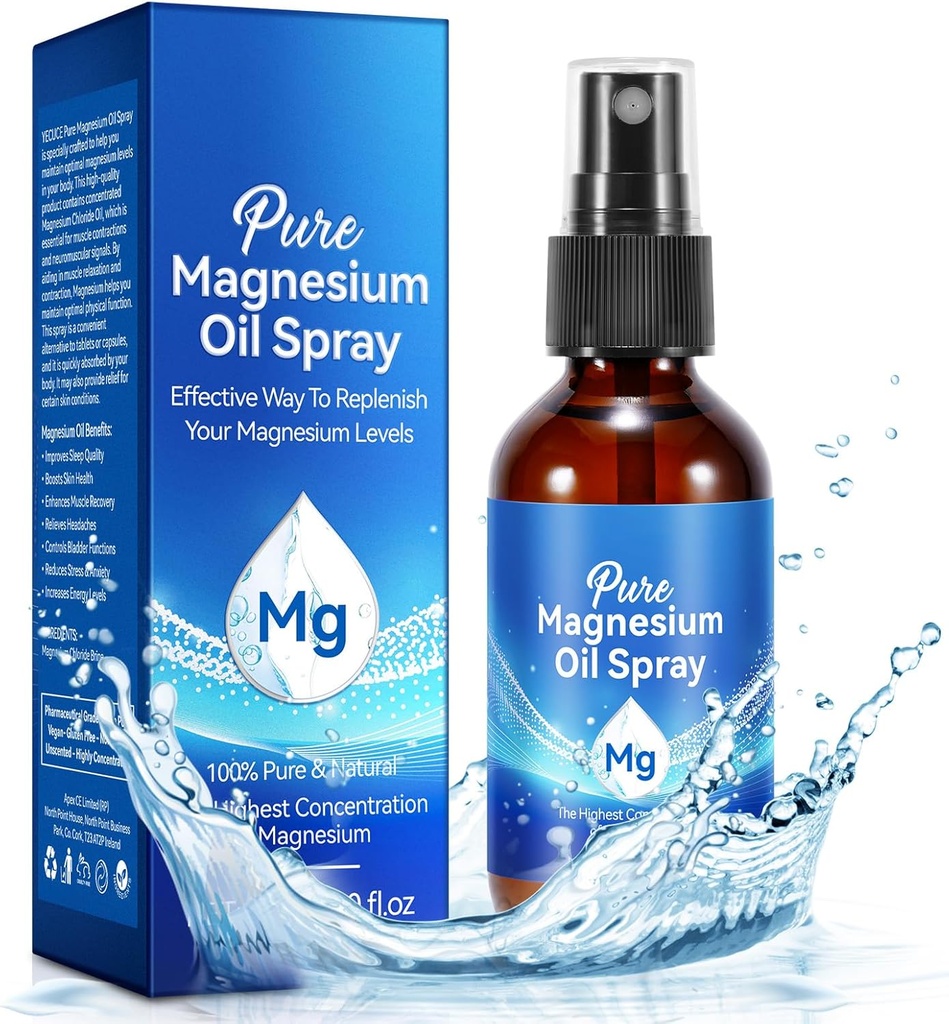Spray de magneziu, Spray de ulei de magneziu pur pentru picioare, Ingredient organic natural în sticla de sticla, Ușor de absorbit și de utilizare (60ML)