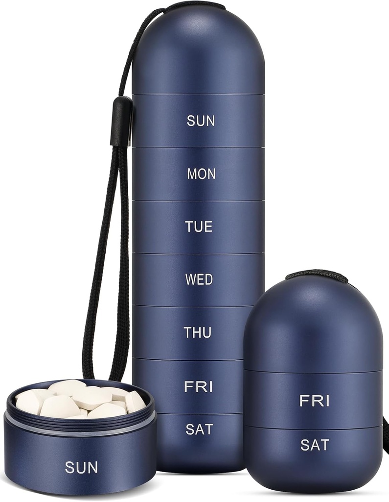 Zannaki Umezeala Metal Proof Weekly Pilula Organizator, Stackable Aluminium Aliaj BPA Drumeţii gratuite 7 zile Pilula cutie Caz impermeabil şi Compartimentare mare pentru a ţine pastile, vitamine, ulei de peşte, Suplimente
