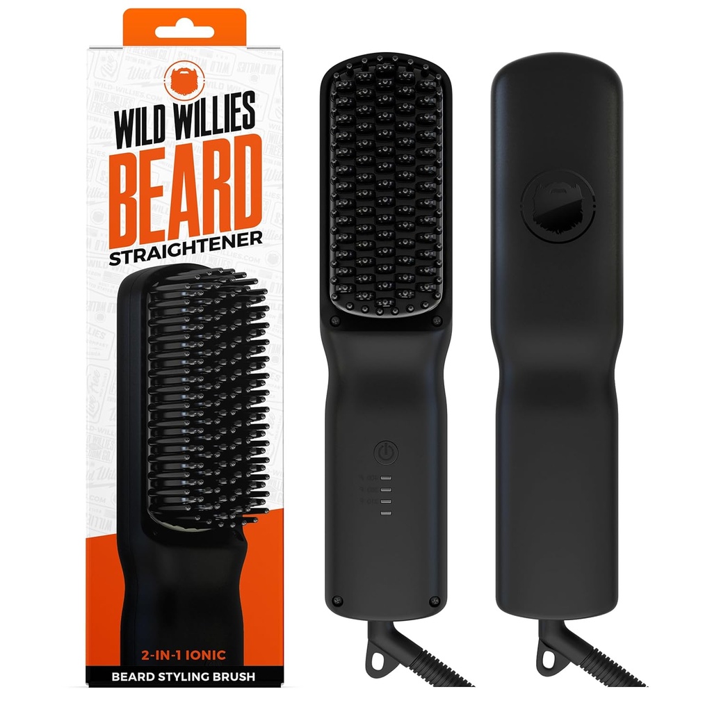 Wild Willies Barbă Îndreptare pentru bărbați - 3 Setări de temperatură, Tourmaline Ceramic Încălzit Barbă Brush & Hot Comb - Tehnologie portabilă, ionică, Coarse & Curly Hair, 400F - Utilitar de înfrumusețare