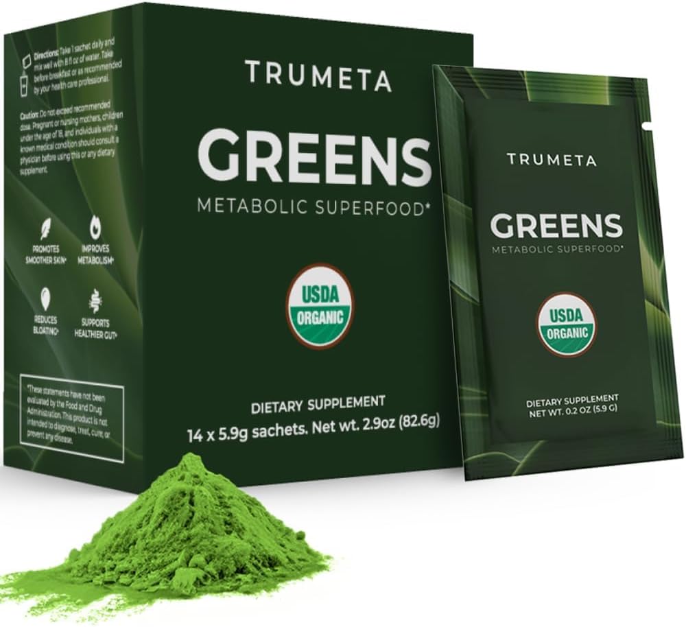 Greens Powder Travel Packs - 14 Serviri pentru memorie, Digestion I Cel mai bun gust Super Greens Pulbere cu Spirulina organică, Goji, Beetroot, rodie I Vegan, Non-GMO