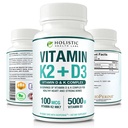 Max Absorbție Vitamina K2 + D3 (5000UI) 90 Capsule vegetale din MK-7 (Menachinonă-7) și Colecalciferol (cu BioPerine) 3-Lonth Supply 