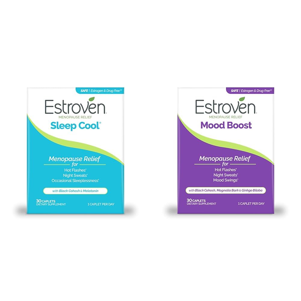 Estroven Sleep Cool pentru Menopause Relief, 30 Ct, Suplimentul de suport pentru somn & Mood Boost pentru Menopause Relief - 30 Ct. - Ingrediente dovedite clinic