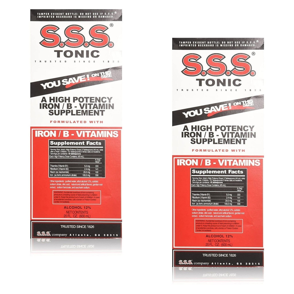 S.S.S. Tonic Iron and Vitamin B Suplement Liquid, Large 20 oz (Pachet de 2)