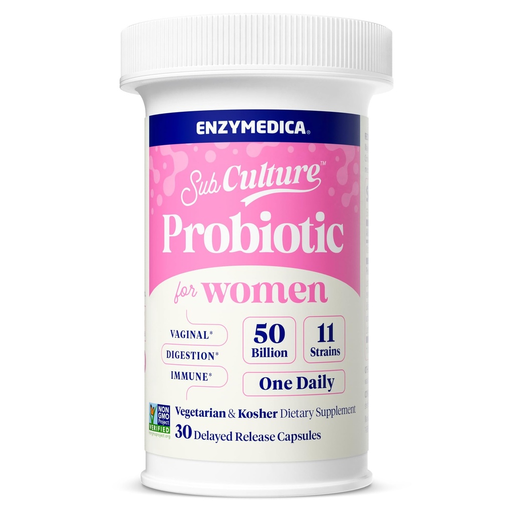 Enzymedica SubCulture Probiotice pentru sanatatea vaginala si urinara feminina, 50 Miliarde CFU, Suporturi Imune + Digestive Health & Regularitate, 30 Conte