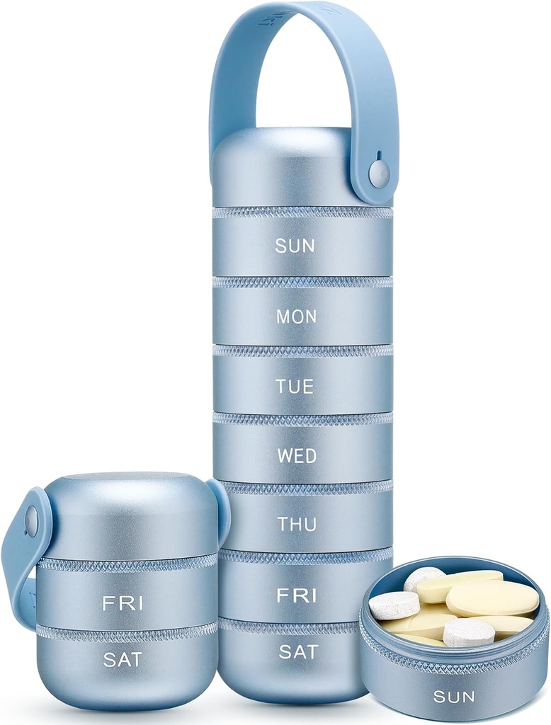 Zannaki Metal Weekly Pill Organizator, Large Travel Pill Box 7 Ziua, impermeabil zilnic Pilula caz cu Silicon Mâner, Aluminium Aliaj Portable Pilula Detinator container pentru vitamina, Medicina, Supliment, Pilulele