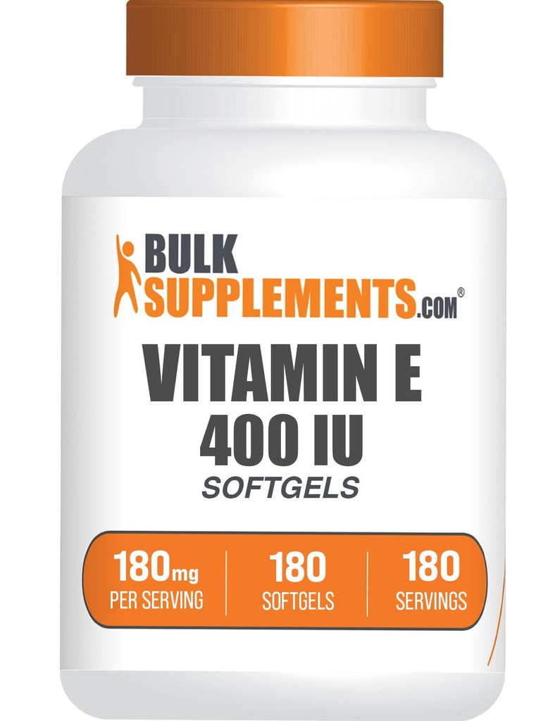 BulkSupplements.com Vitamina E 400 UI Softgels - Vitamina E Supliment, ca D-Alpha-Tocopherol, Antioxidanti - Gluten Free, 1 Softgel per Serving, 180 Count (Pachet de 1)
