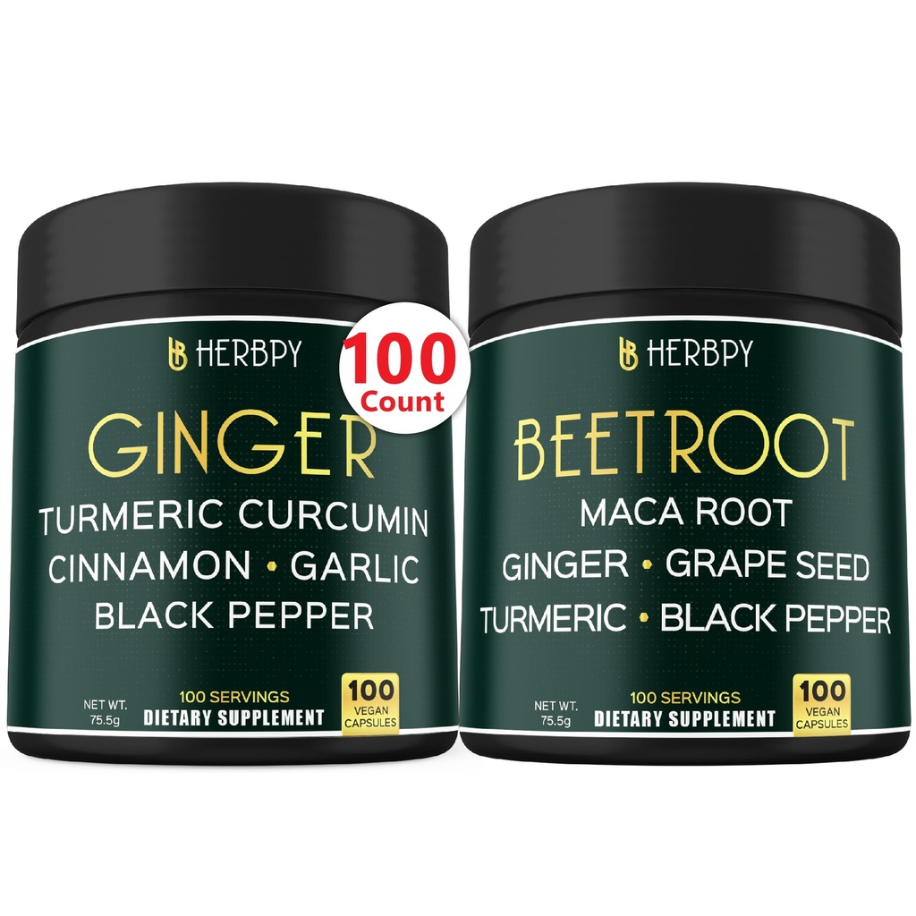 Bundle 5in1 Supliment de ghimbir & 6in1 capsule rădăcină de sfeclă - Sprijină sănătatea inimii, imune și digestive