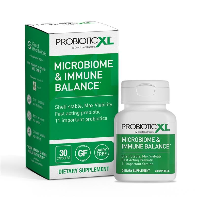 OmegaXL ProbioticXL - Probiotic & Prebiotic, Perioada de valabilitate Stabil - Blend 11 Tulpini - Promovarea cresterii sanatoase a florii de guta, 12,5 miliarde CFU - Non-GMO, Gluten-Free - 30 Capace vegetale