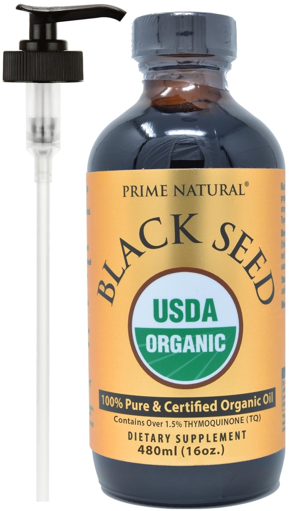 PRIME NATURAL Organic Black Seed Oil 16oz - Cold Presated Unrefined High Thymochinone 1,7% USDA Certified - Turkish Origin Pottent Nigella Sativa lichid - Vegan Omega 3 6 9, Antioxidant