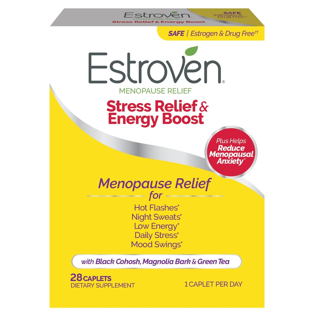 Estroven Stress Relief & Energy Boost for Menopause Relief - 28 CT. - Ingredientele dovedite clinic oferă suport pentru stres și energie + Transpirații de noapte și ajutor Flash fierbinte - Drog-free și gluten-free