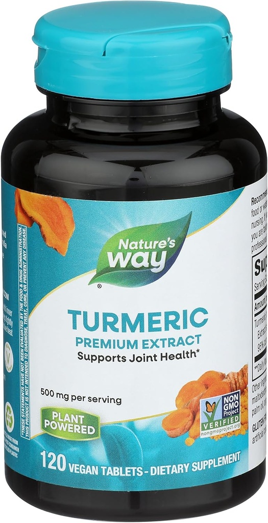 Natura's Way Turmeric Premium extract - Supports Joint Health* - Non-GMO Project Verified - 500 mg per Serving - Joint Supplement Turmeric Tablets* - Gluten Free - 120 comprimate