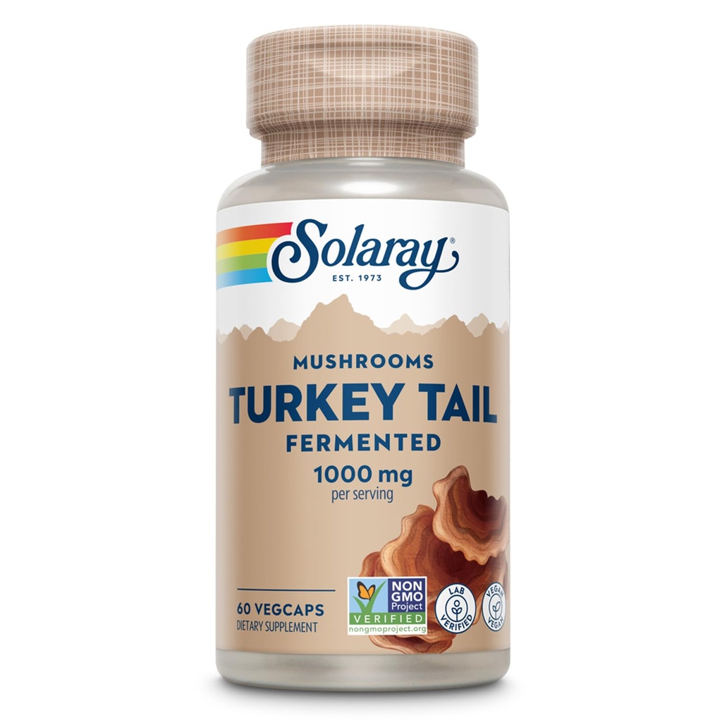 SOLARAY Fermentat Turcia Tail Mushroom Supliment 1000mg - Suport general de wellness - Turcia Capac capsule de ciuperci organice - Vegan, non-GMO, Lab verificat, 60 de zile de garantare, 30 Serviri