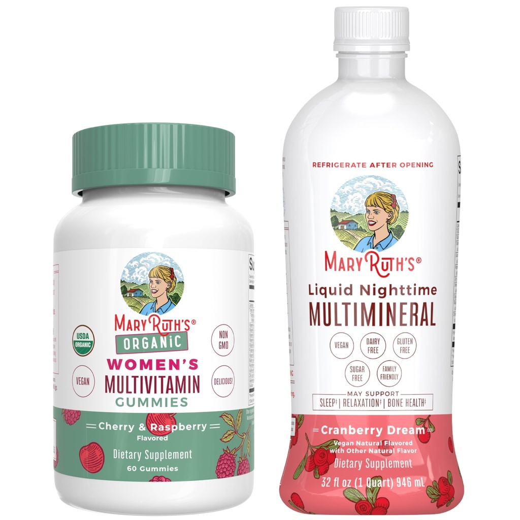 MaryRuth's Multivitamine Gummies for Women (Cherry & Raspberry) & Liquid Nighttime Multimineral (Cranberry) 