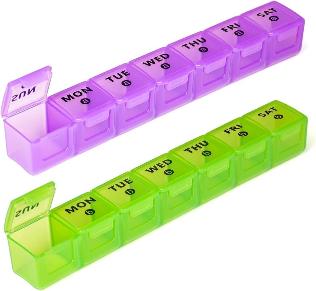 2-Pack Large Weekly Pill Organizator,Vitamin Pill Box Organizator 7 Ziua cu Compartimente mari, Am Pm Pilula caz pentru Travel,XL Medicina Organizator 14 zile pentru uleiuri de pește, Vitamina Holder Supliment