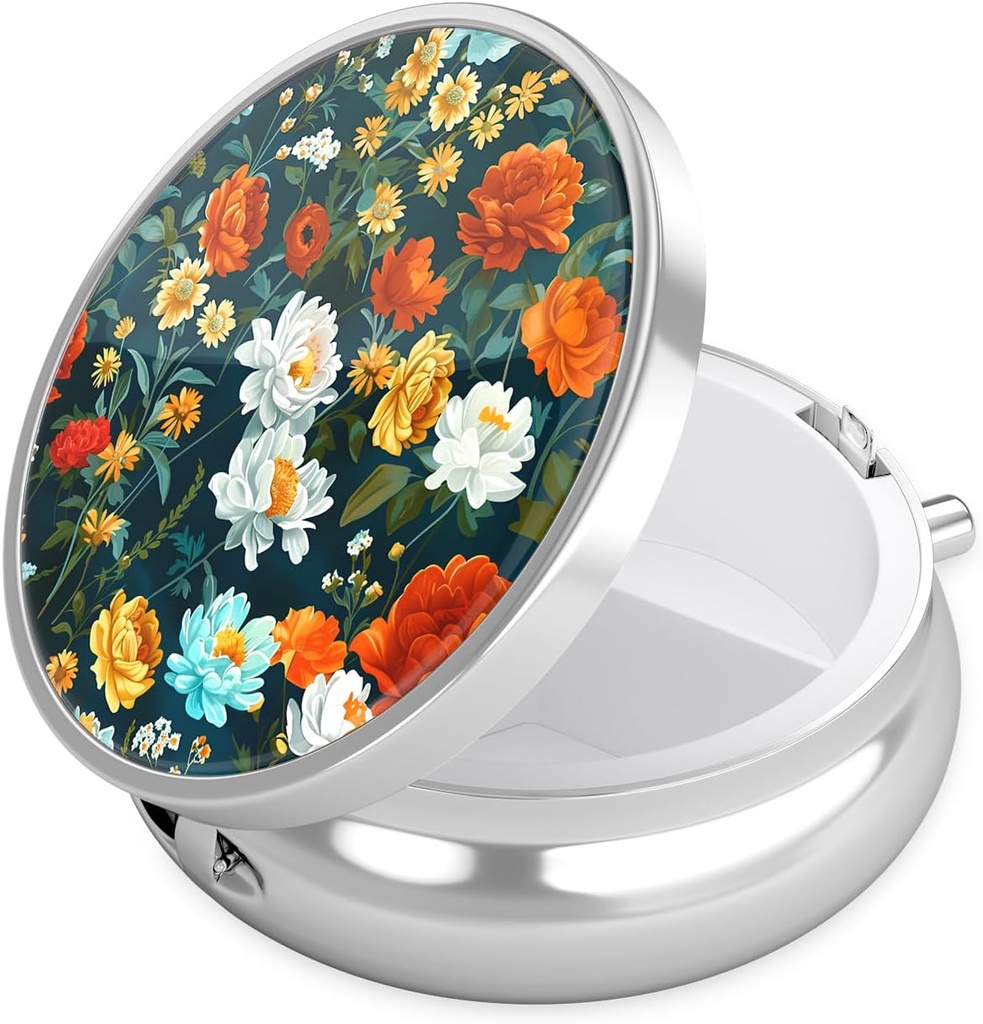 Nipichsha Pill Box, mini caz Pilula pentru Purse & Pocket, Cute Travel Medicine Organizator, Portable Medicine Deţinătorul Container pentru Hold Vitamine, Medicamente, Ulei de peşte şi Supliment, B01-Frumoase Flori