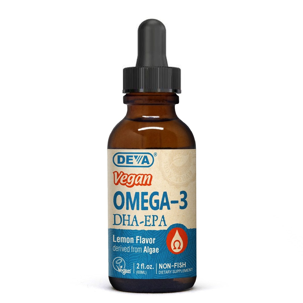 DEVA Vegan Omega-3 lichid DHA - EPA, Non Fish din Algae, Lemon Flavor, 2 Ounce