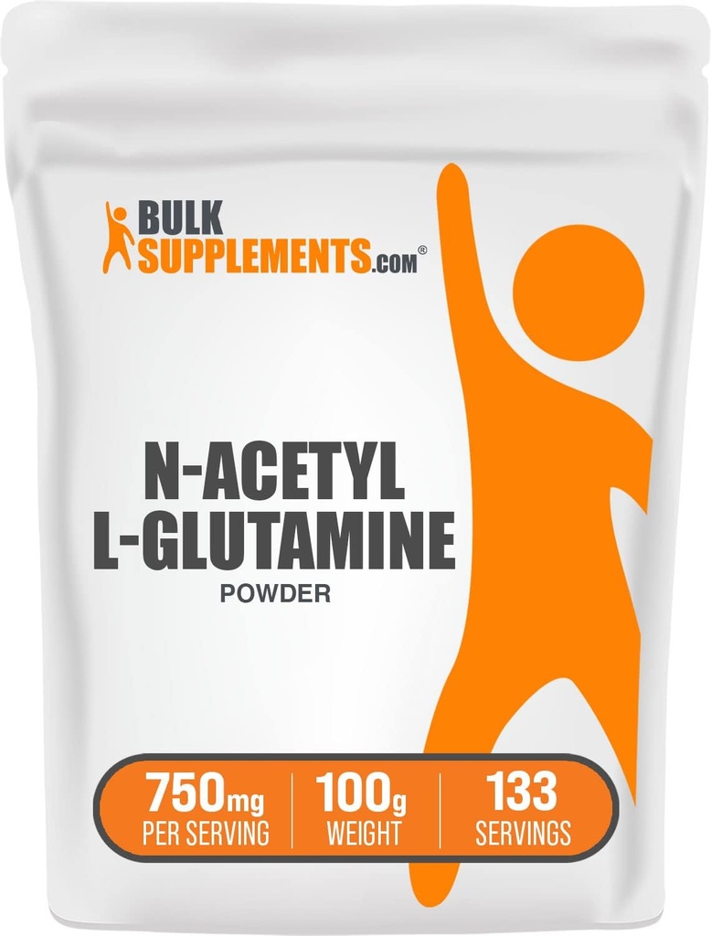 BulkSupplements.com N-Acetyl L-Glutamine Powder - Glutamina Supliment, L Glutamina pulbere, Gut Health & Recovery - Gluten Free, 750mg per Serving, 100g (3.5 oz) (Pachet de 1)