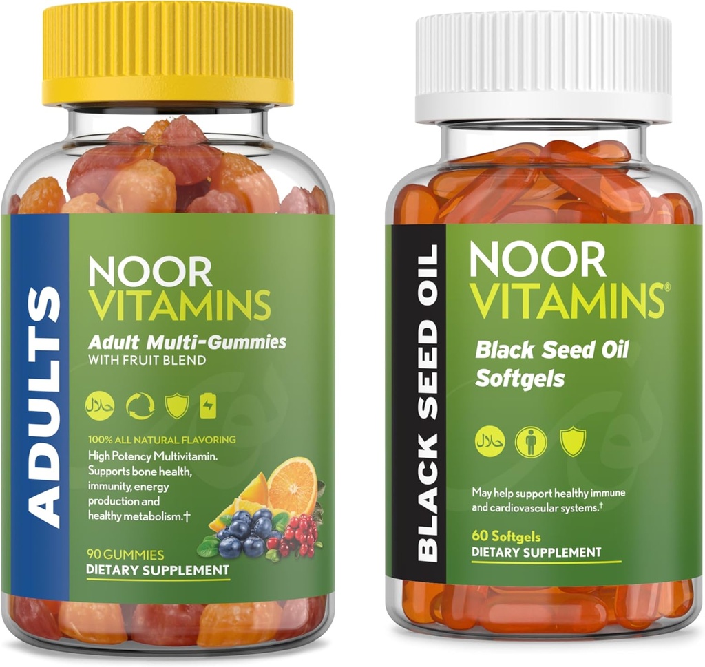 Noor Vitamine Adult Multivitamine Gummy și Black Seed Oil Bundle