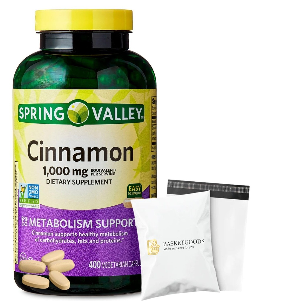 Spring Valley Cinnamon Dietary Supplement, 1000 mg – 400 Vegetarian Capsules | Herbal Supplement for General Wellness | Set with Basket Goods Store