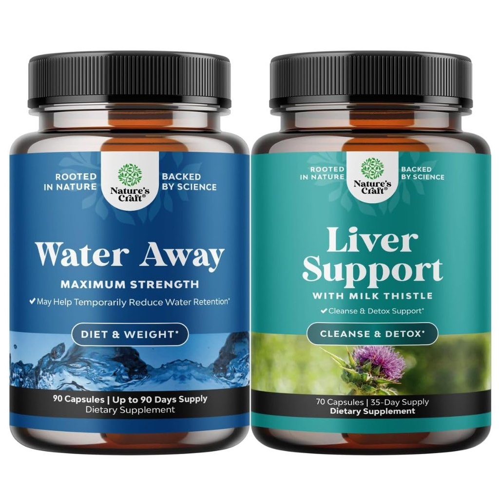 Bundle de apă Pastile Away Rezistenta maxima - Pastile alimentare Herbal pentru reţinerea apei pentru acţionare rapidă Relief Bloating şi ficat Curate dezintoxicare Formula & Reparare - Herbal Ficat Supplement