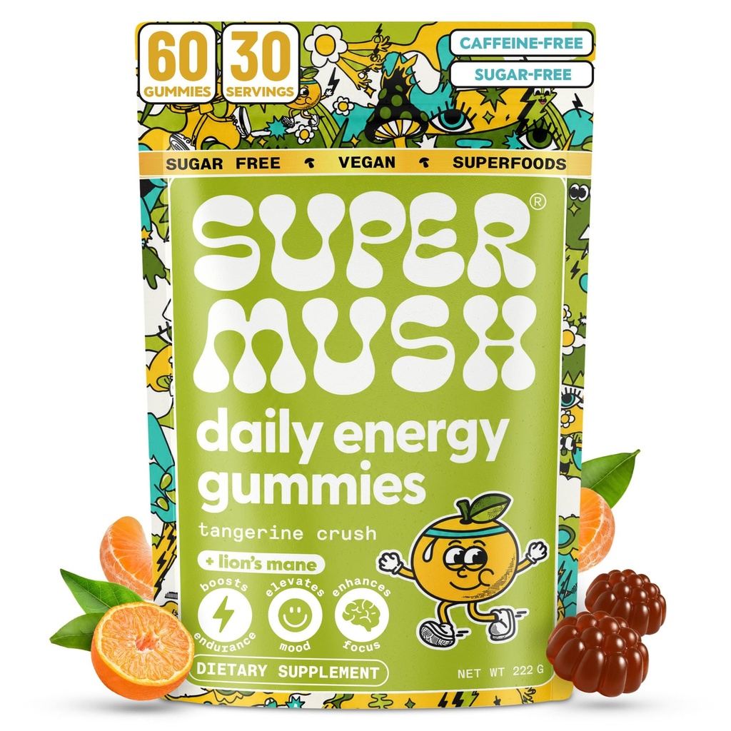 Energetic Gummies - Organic Lions Mane Supliment cu Cordyceps, Rhodiola, L-Theanine, Maca - Vegan & Sugar-Free - Energie, Focus, Rezistenta, Reducerea Stresului - 60 Gummies (30 Servings)