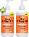Natural Dog Company 2 Pack - 16 oz. Piele și ulei de haină, susține sănătatea pielii, Suplimente de ulei de pește pentru câini, Acidi grasi, Antioxidant, pentru Familii Multi Dog, Câini de talie mare, 32 oz. Valoare